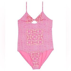 Vineyard Vines Kids Pink Neon Tie Front One Piece Suit